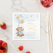 テディベアバルーンブルー金ゴールドスターバースデーパーティー スタンダードカクテルナプキン (インサイチュ)