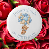 テディベアバルーンブルー1st誕生日 缶バッジ