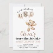 テディベアバルーンベアリーファースト誕生日 招待状 (正面)