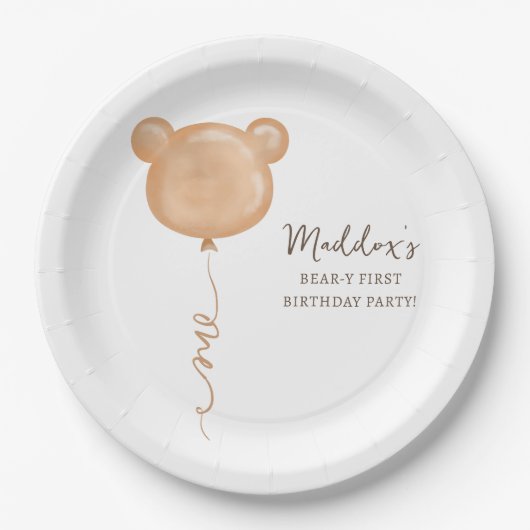 テディベアバルーンベアリー最初の誕生日パーティー ペーパープレート (正面)