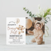 テディベアバルーンベアリー第1誕生日写真 招待状 (スタンド正面)