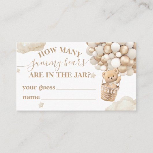 テディベアバルーンベイビーシャワー推測ゲーム エンクロージャーカード (正面)