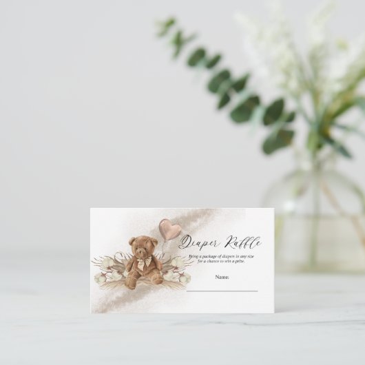 テディベアバルーンベビーシャワーおむつラッフル エンクロージャーカード (スタンド正面)