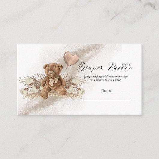 テディベアバルーンベビーシャワーおむつラッフル エンクロージャーカード (正面)