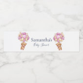 テディベアバルーンホワイトピンクの赤ちゃんシャワー ペットボトルラベル (シングルラベル)