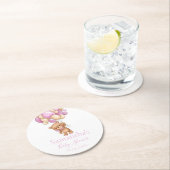 テディベアバルーンホワイトピンクの赤ちゃんシャワー ラウンドペーパーコースター (インサイチュ)