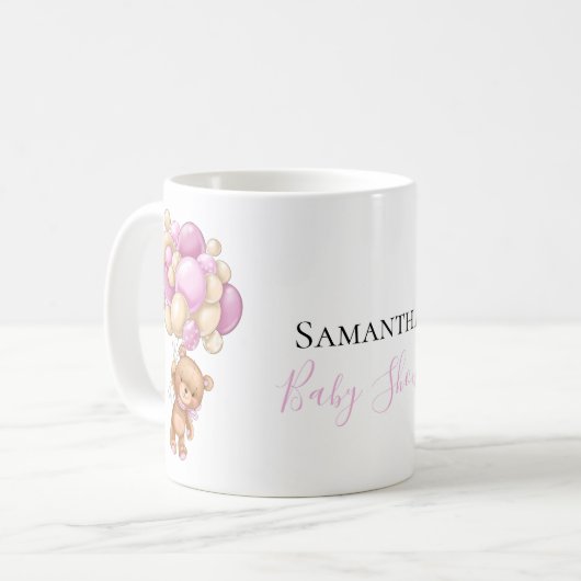テディベアバルーンホワイトピンクコーヒーマグ コーヒーマグカップ (正面左)