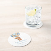 テディベアバルーンホワイトブルーベビーシャワー ラウンドペーパーコースター (インサイチュ)