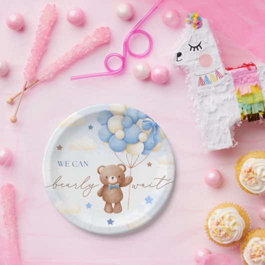 テディベアバルーンボーイベビーシャワー紙プレート ペーパープレート (パーティー)