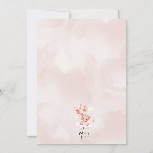 テディベアバルーン女の子ベビーシャワー 招待状 (裏面)