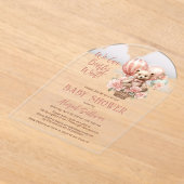 テディベアバルーン女の子仮想ベビーシャワー アクリル招待状 (レイダウン)