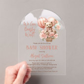 テディベアバルーン女の子仮想ベビーシャワー アクリル招待状 (インサイチュ (ポータブル))