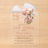 テディベアバルーン女の子仮想ベビーシャワー アクリル招待状 (正面)