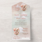 テディベアバルーン女の子Bearly待ち赤ちゃんシャワー オールインワン招待状 (内側)