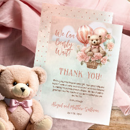 テディベアバルーン女の子Bearly待ち赤ちゃんシャワー サンキューカード