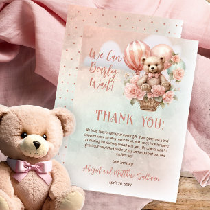 テディベアバルーン女の子Bearly待ち赤ちゃんシャワー サンキューカード