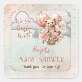 テディベアバルーン女の子Bearly待ち赤ちゃんシャワー スクエアシール