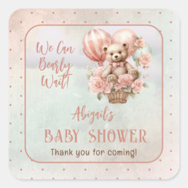 テディベアバルーン女の子Bearly待ち赤ちゃんシャワー スクエアシール