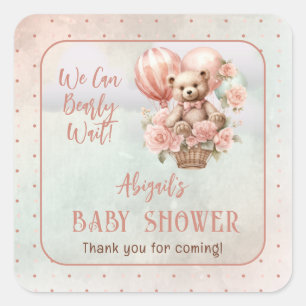 テディベアバルーン女の子Bearly待ち赤ちゃんシャワー スクエアシール