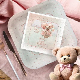 テディベアバルーン女の子Bearly待ち赤ちゃんシャワー スタンダードカクテルナプキン
