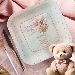テディベアバルーン女の子Bearly待ち赤ちゃんシャワー ペーパープレート