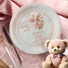 テディベアバルーン女の子Bearly待ち赤ちゃんシャワー ペーパープレート