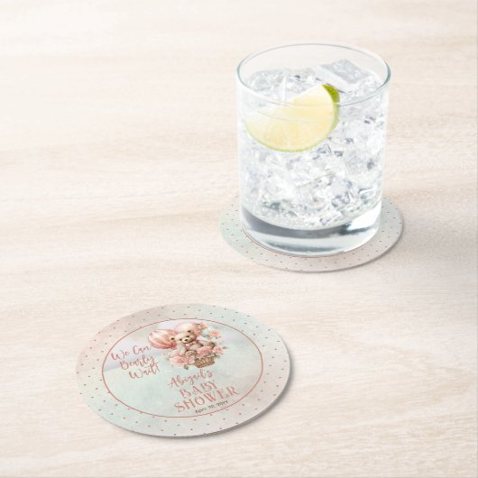 テディベアバルーン女の子Bearly待ち赤ちゃんシャワー ラウンドペーパーコースター (インサイチュ)