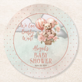 テディベアバルーン女の子Bearly待ち赤ちゃんシャワー ラウンドペーパーコースター