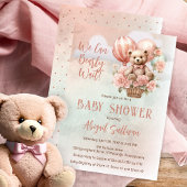 テディベアバルーン女の子Bearly待ち赤ちゃんシャワー 招待状