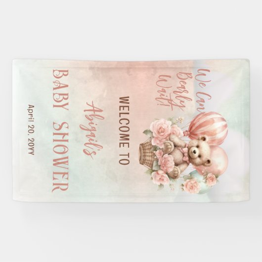 テディベアバルーン女の子Bearly待ち赤ちゃんシャワー 横断幕 (横)