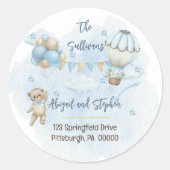 テディベアバルーン少年ベビーシャワー差出人住所 ラウンドシール (正面)