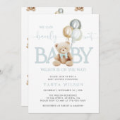 テディベアバルーン少年ベビーシャワー招待状 招待状 (正面/裏面)