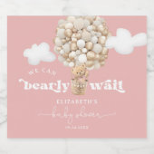 テディベアバルーン心待ち女の子ベビーシャワー スパークリングワインラベル (シングルラベル)