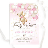 テディベアバルーン心待ち女の子ベビーシャワー 招待状