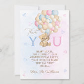 テディベアバルーン性別の表示 サンキューカード (正面)