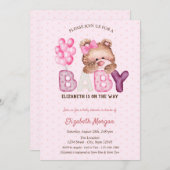 テディベアバルーン水玉模様ベビーシャワー 招待状 (正面/裏面)