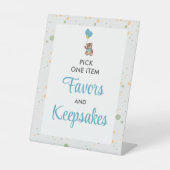 テディベアバルーン甘い青の赤ちゃんシャワーの好意 台座サイン (正面)