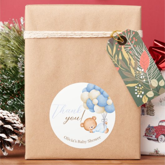 テディベアバルーン男の赤ちゃんシャワーサンキュー ラウンドシール (クリスマス)