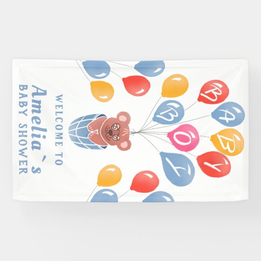 テディベアバルーン男の赤ちゃんベビーシャワー背景 横断幕