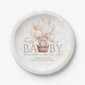 テディベアバルーン男女兼用ベビーシャワー ペーパープレート (正面)