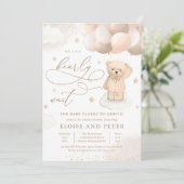 テディベアバルーン男女兼用ベビーシャワー 招待状 (スタンド正面)