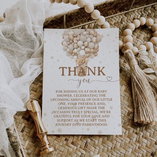 テディベアバルーン白い子鹿の赤ちゃんシャワー サンキューカード
