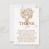 テディベアバルーン白い子鹿の赤ちゃんシャワー サンキューカード (正面)