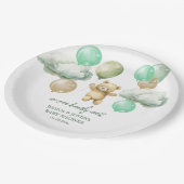 テディベアバルーン緑の空の赤ちゃんシャワー ペーパープレート (アングル)