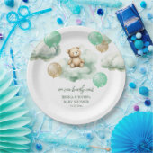 テディベアバルーン緑の金ゴールドスカイ赤ちゃんシャワー ペーパープレート (パーティー)