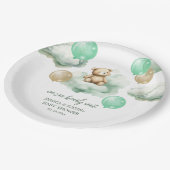 テディベアバルーン緑の金ゴールドスカイ赤ちゃんシャワー ペーパープレート (アングル)