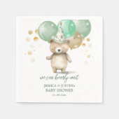 テディベアバルーン緑の金ゴールド赤ちゃんシャワー スタンダードカクテルナプキン (正面)