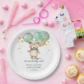 テディベアバルーン緑の金ゴールド赤ちゃんシャワー ペーパープレート (パーティー)