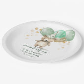 テディベアバルーン緑の金ゴールド赤ちゃんシャワー ペーパープレート (アングル)