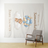 テディベアバルーン茶色のベビーシャワー背景 タペストリー (インサイチュ(横))